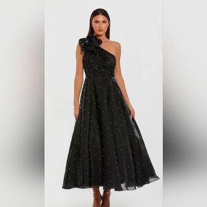 Mac Duggal Black One-Shoulder Gown with Embellishments